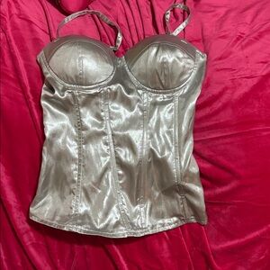 Charlotte Russe Metallic Silver padded corset Top size m vintage